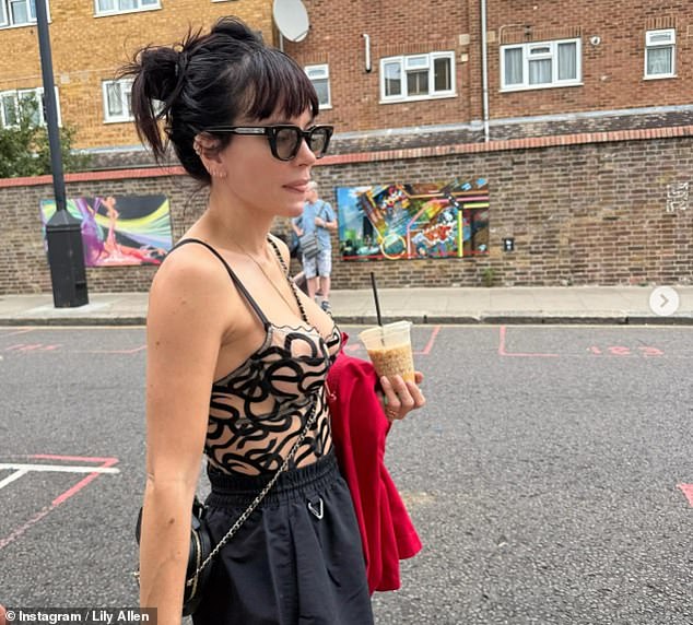 Lily Allen showed off the results of her boob job in a sexy sheer bralet as she shared a slew of racy snaps from her day out in London on Sunday