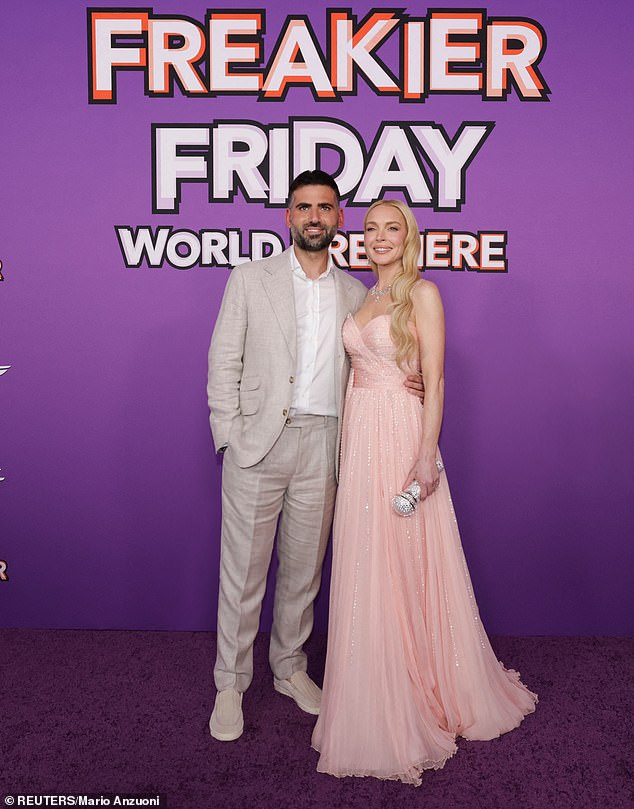 Lindsay Lohan made a rare red carpet appearance with her husband Bader Shammas at the world premiere of Freakier Friday, which was held at El Capitan Theatre in Hollywood on Tuesday