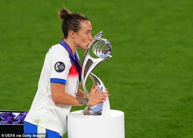 Lucy Bronze kissed the trophy after helping England beat Spain to win the Women's Euros