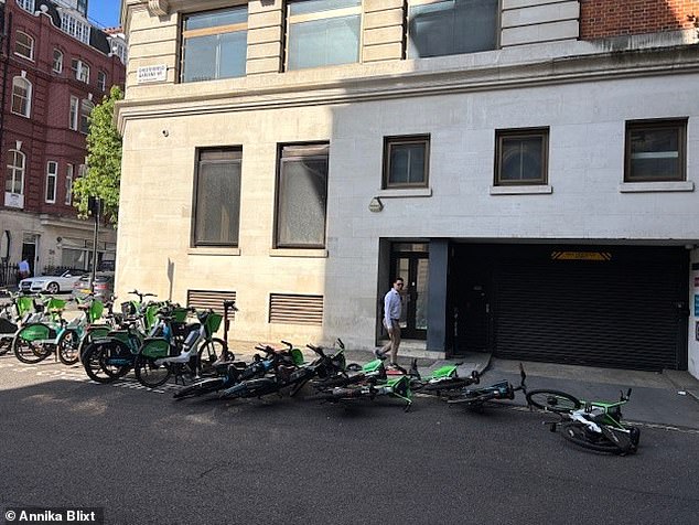 The e-bike parking bay in Chesterfield Gardens, Mayfair, has been a 'nuisance' ever since its installation in June, locals claim