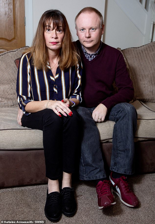 Gail Astin was 46 when she lost her life - a couple of years after enduring the horrific Instagram love rat. Pictured with her husband Simon