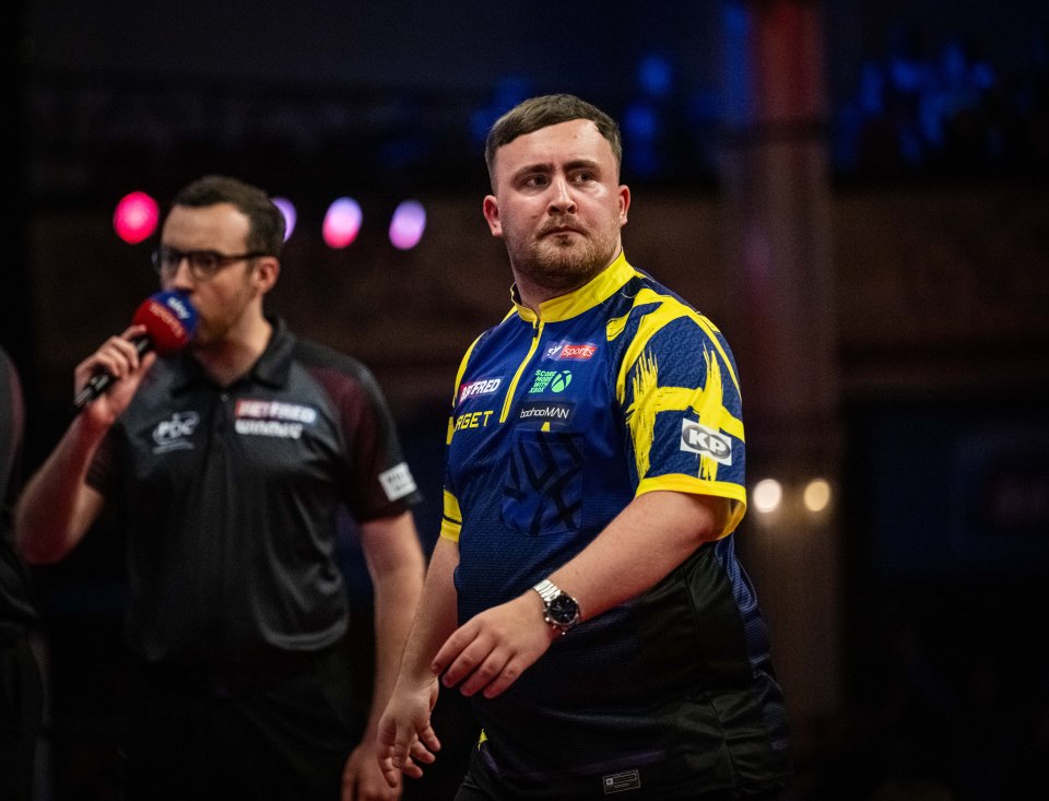 Luke Littler at the 2025 Betfred World Matchplay Darts.