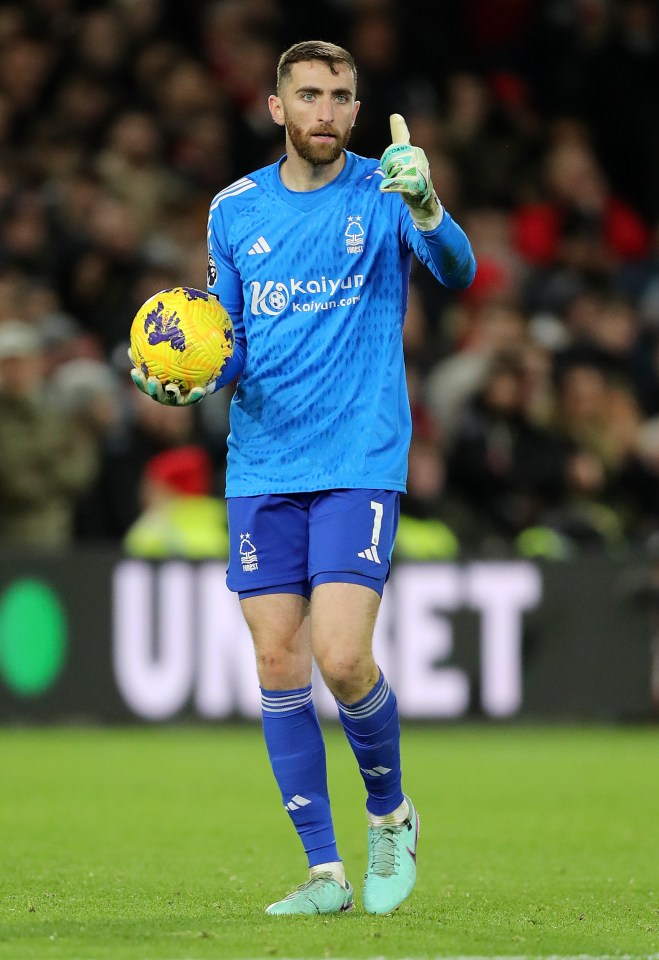 Matt Turner, Nottingham Forest goalkeeper, holding a soccer ball.