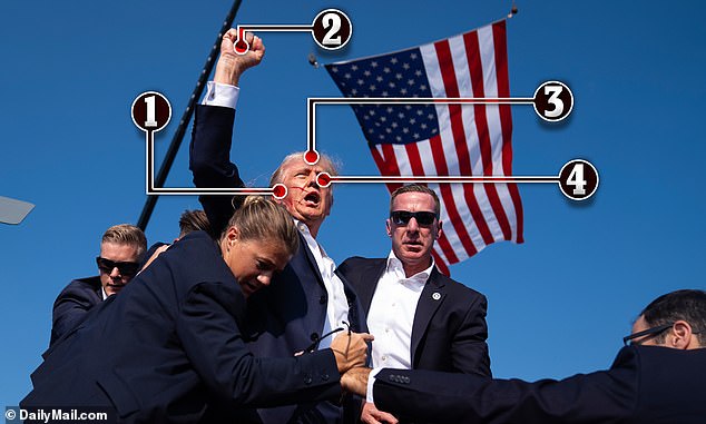 Scholar W.J.T. Mitchell says there are four key details in the photo that together transform the moment into a powerful visual narrative of strength, survival, and spectacle: the blood on Trump¿s face, the raised fist, his central placement in the frame, and his direct look toward the camera