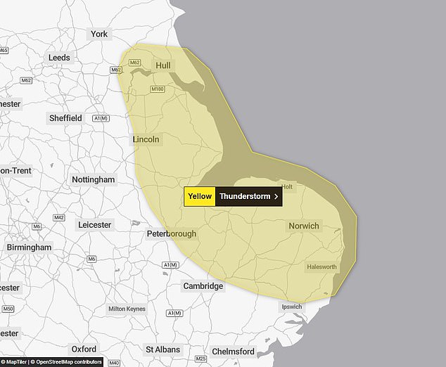 Specific areas set to be impacted by the adverse weather conditions include Lincolnshire, Cambridgeshire, Norfolk, Peterborough, Suffolk, East Riding of Yorkshire, Kingston upon Hull , North East Lincolnshire and North Lincolnshire