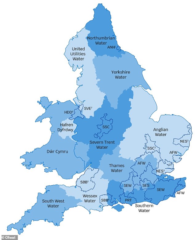 The various water firms providing supplies to customers across England and Wales
