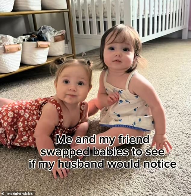 Mariah Miller, 29, from Tennessee, and her best friend Joy noticed their daughters Belle (right), 10 months, and Elsie (left), seven months, look extremely alike