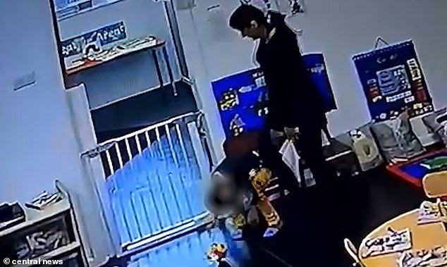 After Tariq hit the boy, the child can be seen on the video being left on the floor