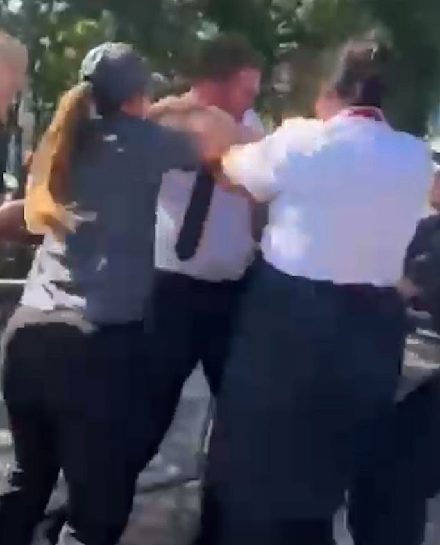 A lady in a skirt soon comes to the rescue and she slaps the man multiple times before he eventually succumbs to his injuries and falls to the floor