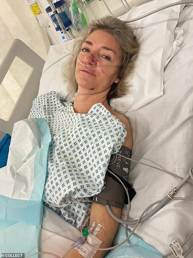 Mrs de Lagarde is pictured at the Royal London Hospital trauma ward after the accident
