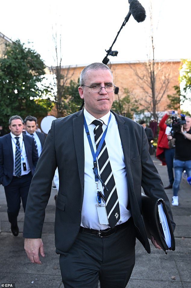 Detective Leading Senior Constable Stephen Eppingstall leaves the Latrobe Valley Magistrates Court in Morwell after the jury delivered its verdict
