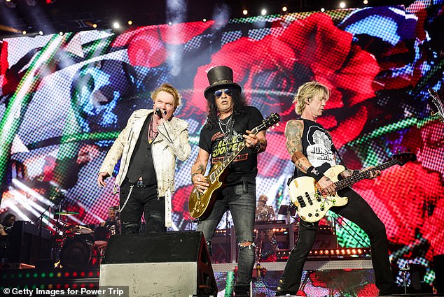 Mae McKagan, 25, and London Hudson, 22, are rocking the internet in a newly discovered photo (above) They are the children of Guns n' Roses bass player Duff McKagan (r) and Slash (l); Pictured in Indio, CA in October 2023