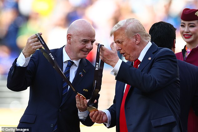 President Donald Trump received a Club World Cup winners' medal from Gianni Infantino