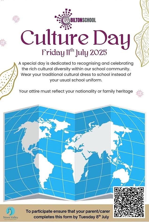 A poster advertising the school's Culture Day wants students 'recognising and celebrating the rich cultural diversity within our school community'
