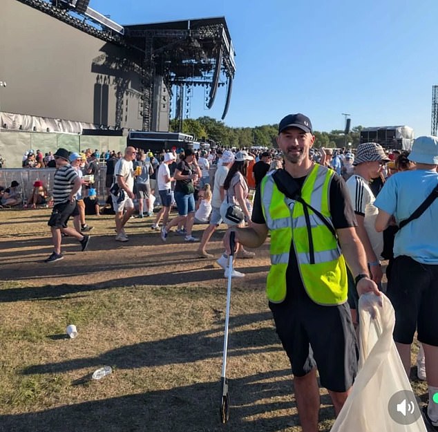 John Spilsbury, 42, (pictured) said he posed as a litter picker to get into an Oasis concert on Friday