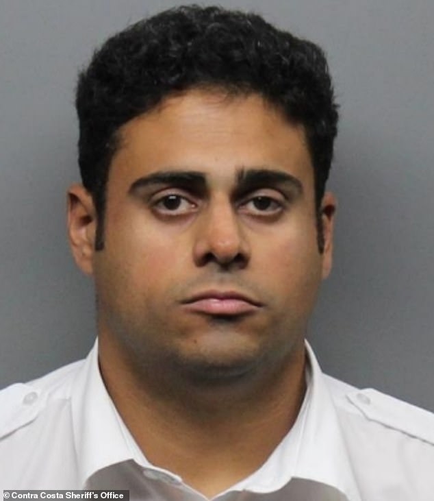 Rustom Bhagwagar, 34, was pictured in his pilot uniform in his mugshot after he was arrested Saturday evening on suspicion of child sex crimes