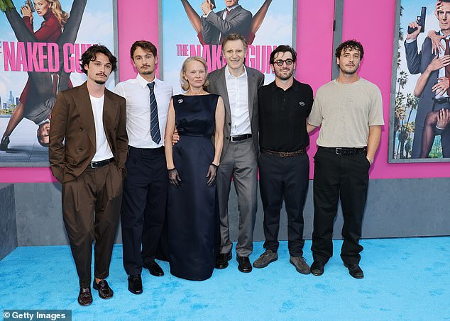 Pamela Anderson and Liam Neeson were both joined by their adult sons at the New York premiere of their upcoming comedy on Monday