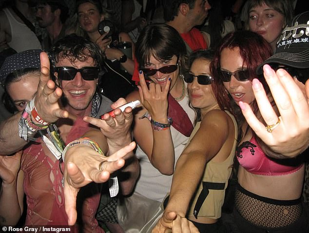 Gracie, Paul, Tonio Rourke, India and Rose (left-right) looked fully immersed in the party in the snaps, which were uploaded by bra-clad Rose