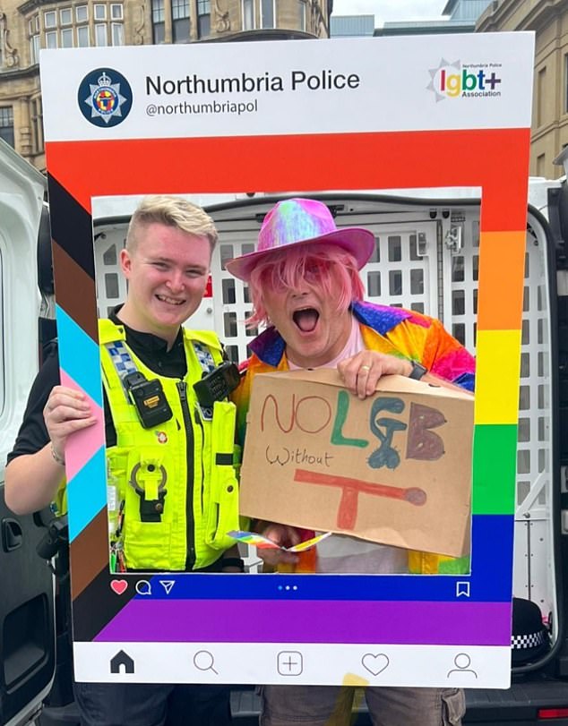 Officers from Northumbria had a stall at last year¿s Pride parade in Newcastle, marched under the Progress flag promoting transgender ideology and painted a police van with trans colours
