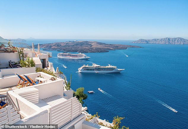 From Tuesday July 1 2025, cruise passengers will be charged €20/£17.14 to visit Santorini (pictured above) and Mykonos