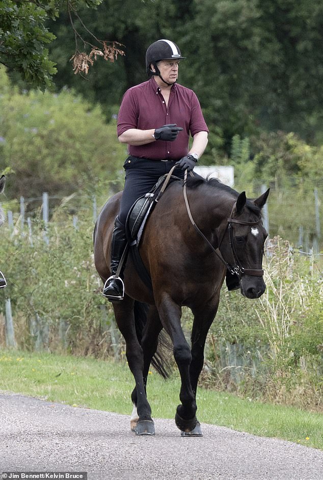 Prince Andrew appeared deep in thought as he enjoyed the warmer weather around the Windsor estate on Saturday morning