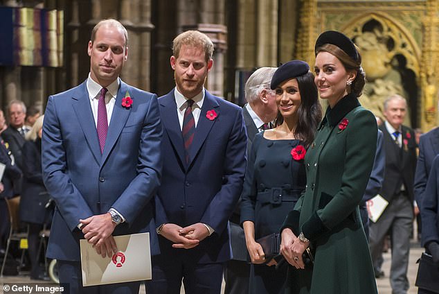 Prince William and Harry's cousin has been found dead with a 'firearm nearby' (pictured: the princes with Meghan Markle and Kate Middleton in 2018)