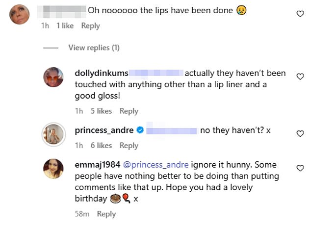 However, it wasn't her make-up that caught one fan's eye as they accused the teen of having lip filler, prompting Princess and other fans to hit back