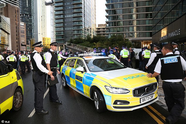 Dozens of police officers were deployed to the Britannia International Hotel in Canary Wharf last night