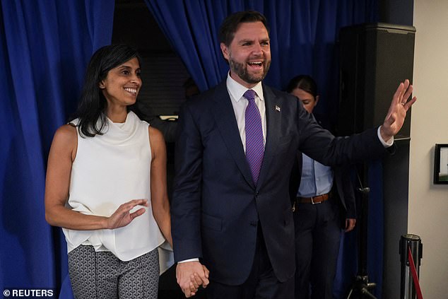 US Vice-President JD Vance, pictured here with his wife Usha in Milwaukee in Wisconsin last August, is tipped for a family trip to the Cotswolds in the UK this summer