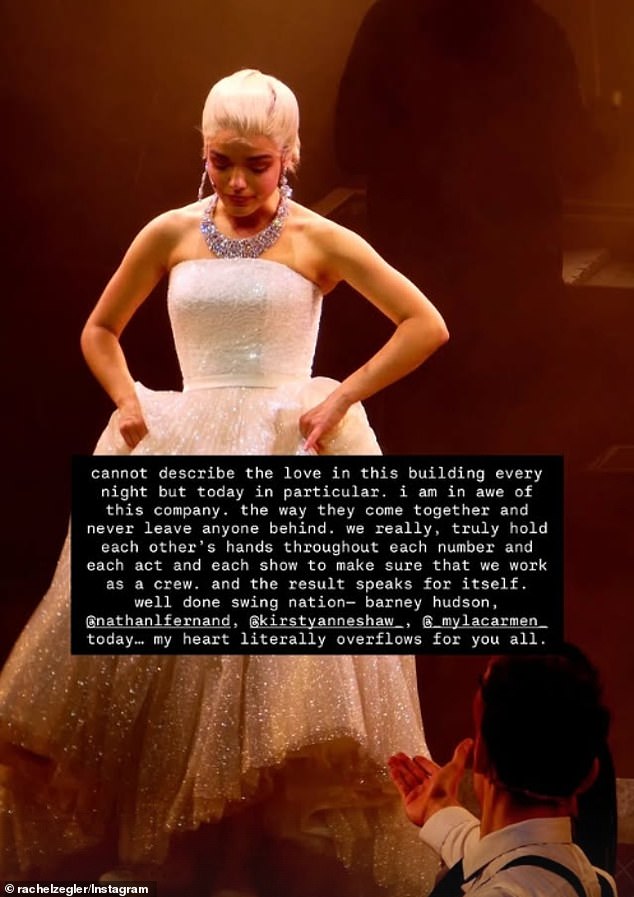 Rachel Zegler thanked the cast and crew of Evita in an emotional post on social media Saturday after she was forced to exit the show mid-performance on Thursday due to a mystery illness