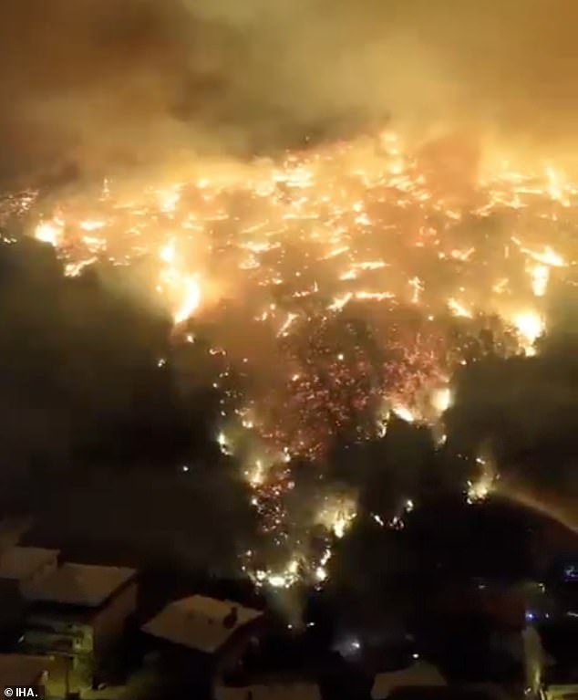 Flames rip through the forested mountains surrounding Bursa city in northwest Turkey overnight