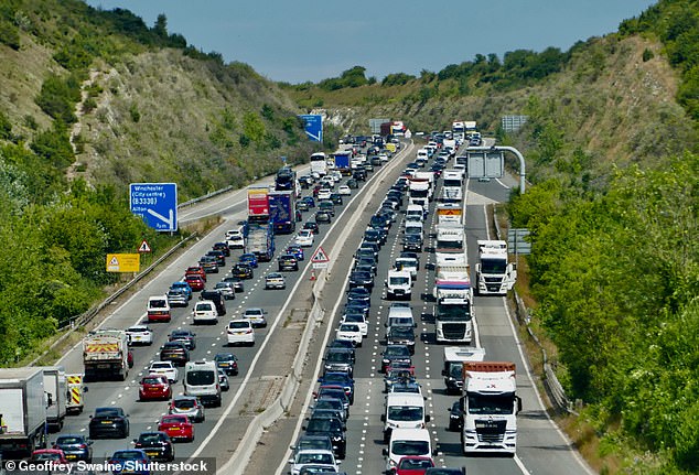 Motorists in traffic jams on the M3 near Winchester in Hampshire last Friday afternoon