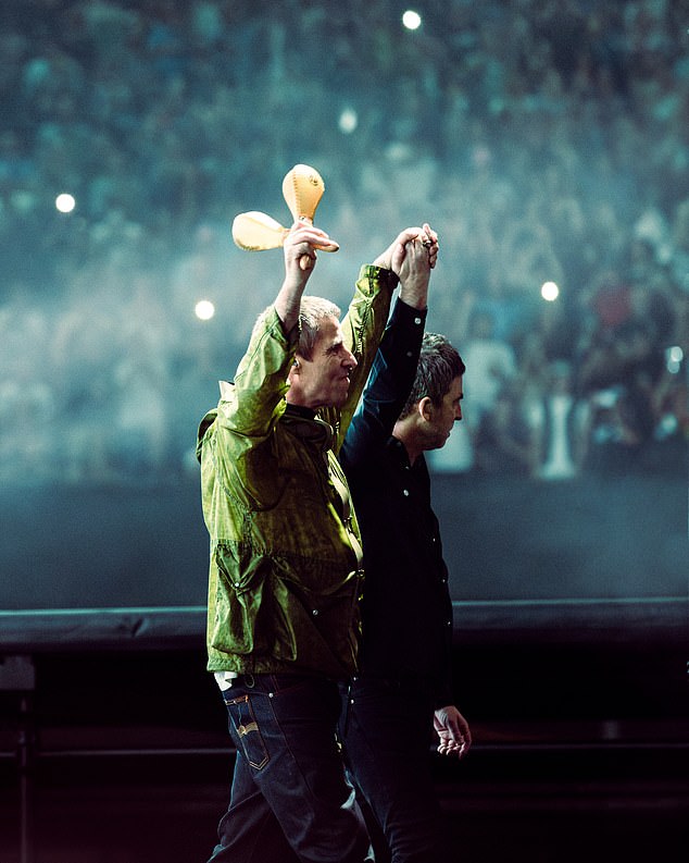 Liam and Noel Gallagher held hands as they walked out on the stage at Cardiff's Principality Stadium for night two of the Oasis tour on Saturday, before revealing the 'real reason' for their long-awaited reunion