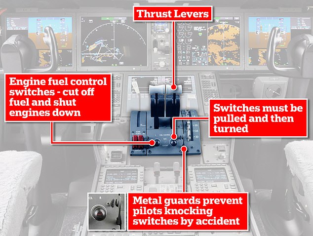 A graphic displaying how the lever on the Boeing 787 Dreamliner works