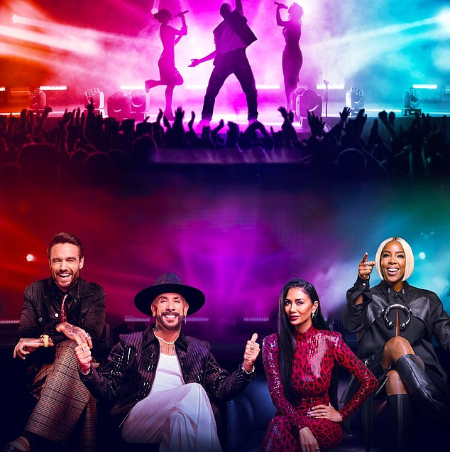 Judges of Netflix's Building the Band, from left: Liam Payne, AJ McLean of the Backstreet Boys, Nicole Scherzinger of The Pussycat Dolls and Kelly Rowland of Destiny's Child