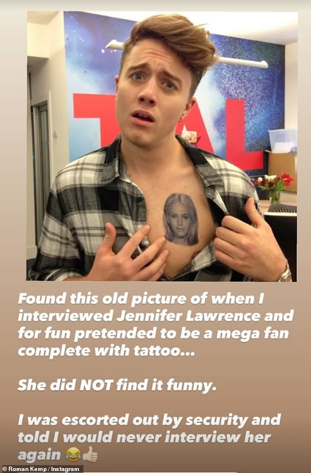 Roman Kemp has revealed he's banned from interviewing Jennifer Lawrence as recalled their 'awkward and cringe' exchange at a press junket in 2015