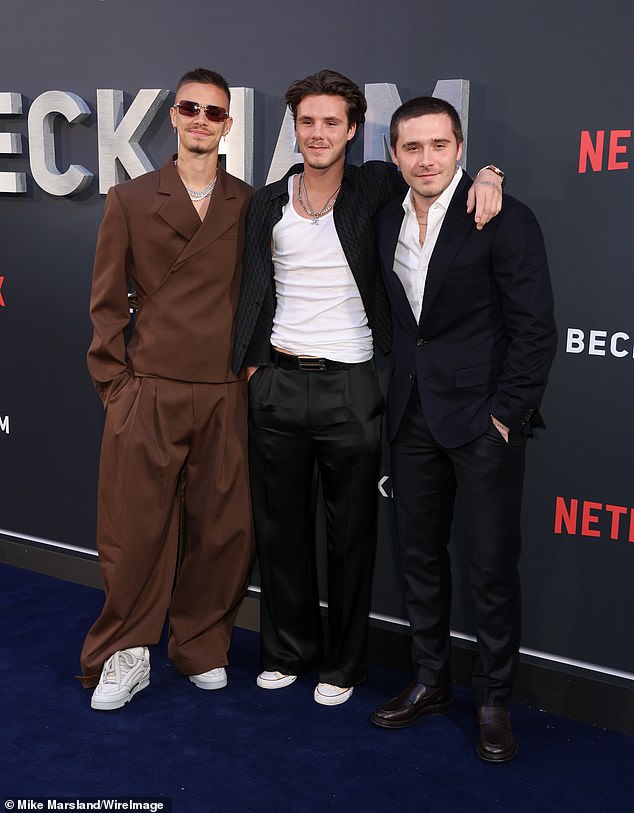 Romeo Beckham has shared an impassioned message on social media amid his older brother Brooklyn's heartbreaking feud with his family (L-R: Brothers Romeo, Cruz and Brooklyn)