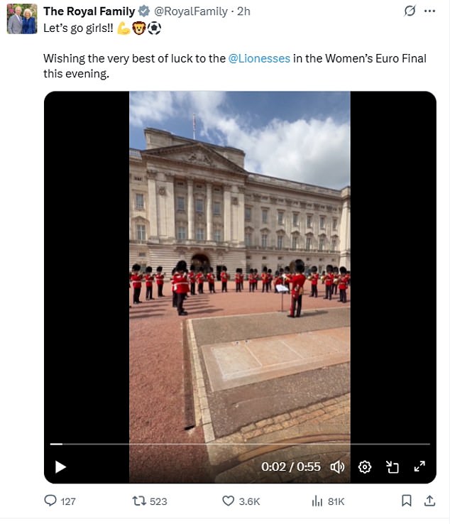 The Royal family lead the nation in wishing the Lionesses 'the very best of luck' tonight