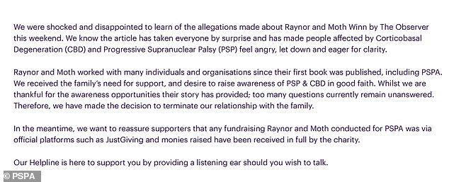 PSPA said it was 'shocked and disappointed' about the allegations that have come to light against the Winns saying it had 'taken everyone by surprise'