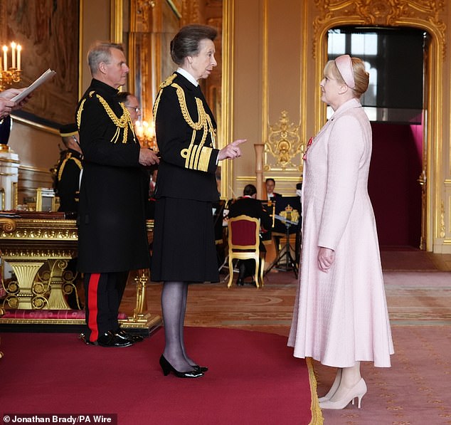 Lancashire attended an investiture ceremony at the royal residence after she was made a CBE for services to drama in the New Year Honours