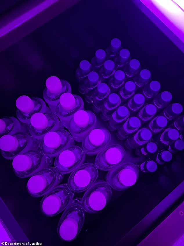 Evidence images shows a a stockpile of baby oil and lubricant