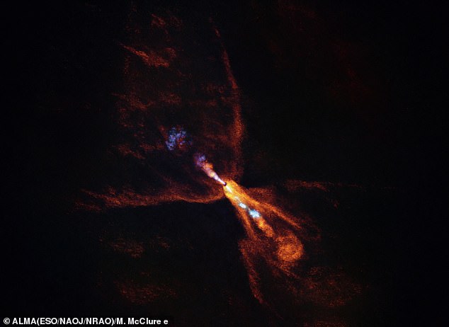 The stunning pictures show the exact moment that planets began to form around a star 1,300 light-years away from Earth