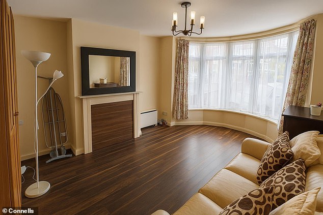 The 'enhanced' photographs appear to feature interesting design choices such as a wooden laminate fireplace - and a bucket of stationery that does not match its reflection