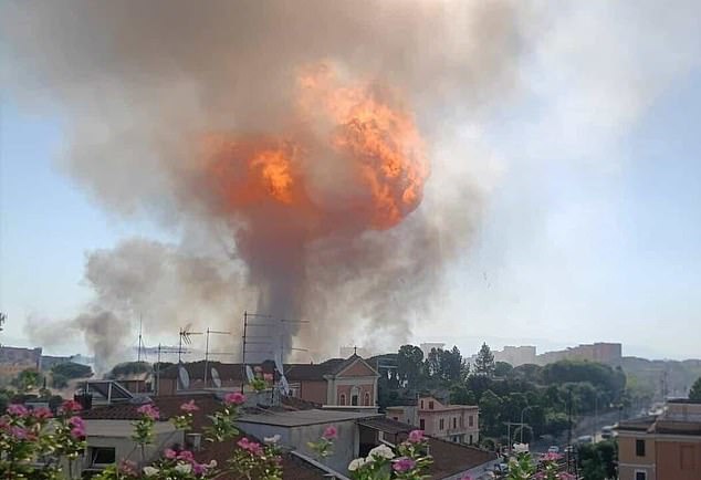 One camera managed to capture the mushroom-cloud-like explosion rising over the city