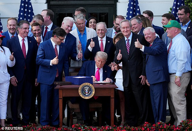 Donald Trump is losing ground fast with Generation Z, with a string of new polls showing his approval among young voters has plunged to record lows - just months after he made surprising gains in the 2024 election (Pictured: rump signs the sweeping spending and tax legislation, known as the 'Big Beautiful Bill')