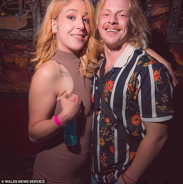 Beau Lyons, 27, flew into a rage on a 'mini bar crawl' with his partner Shaunnia Connolly (pictured together) and their friends while they celebrated a birthday in Newport, South Wales