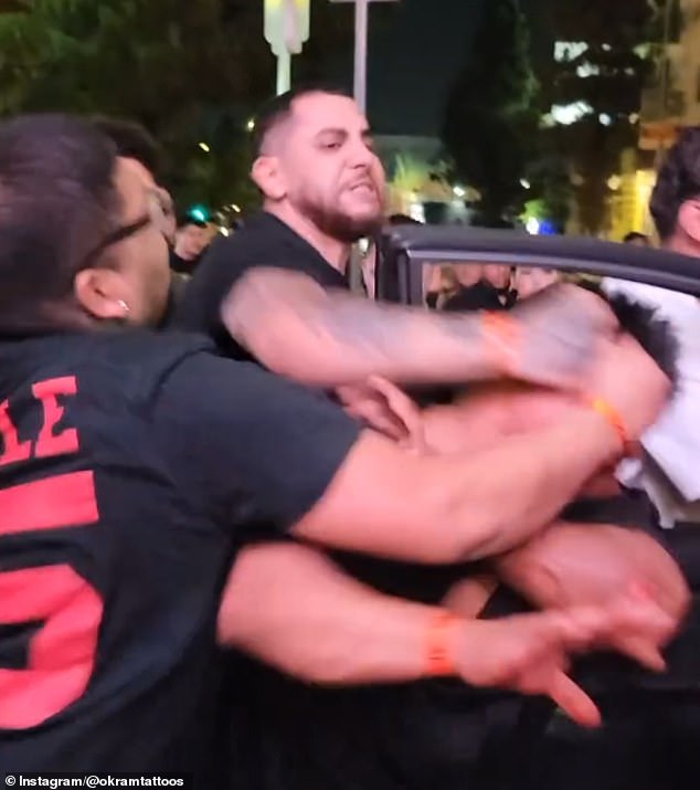 The man seen in the footage being punched before he was handcuffed to the ground, as other clubgoers threw food at him and kicked him in the head. Patrons could be seen running to safety as others lay on the ground injured
