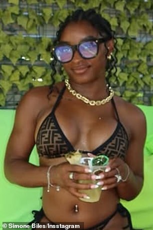 Simone Biles, 28, continued to fuel rumors that she's had a secret breast augmentation with sizzling new vacation photos