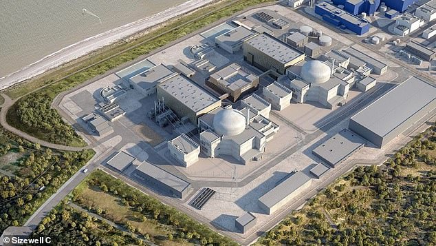 An artist's impression of how the new Sizewell C nuclear power plant will looks once built