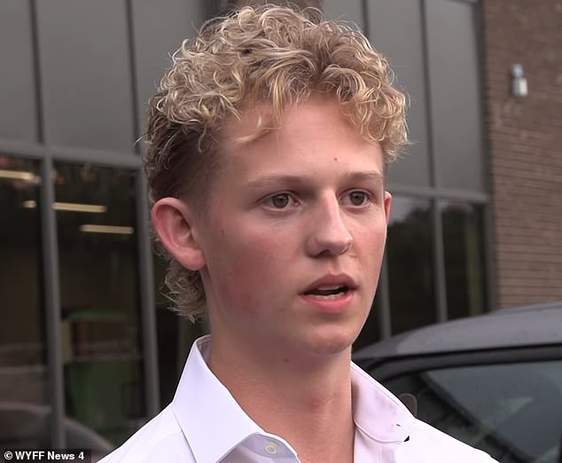 Her accuser, Grant Strickland (pictured), now 18, told reporters he almost didn't survive the ordeal